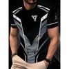Cyberpunk Mecha Armor 3D Print Graphic Men's Casual T-Shirt, Sci-Fi Geometric Triangle Pattern Short Sleeve Round Neck Summer Tee Top Apparel