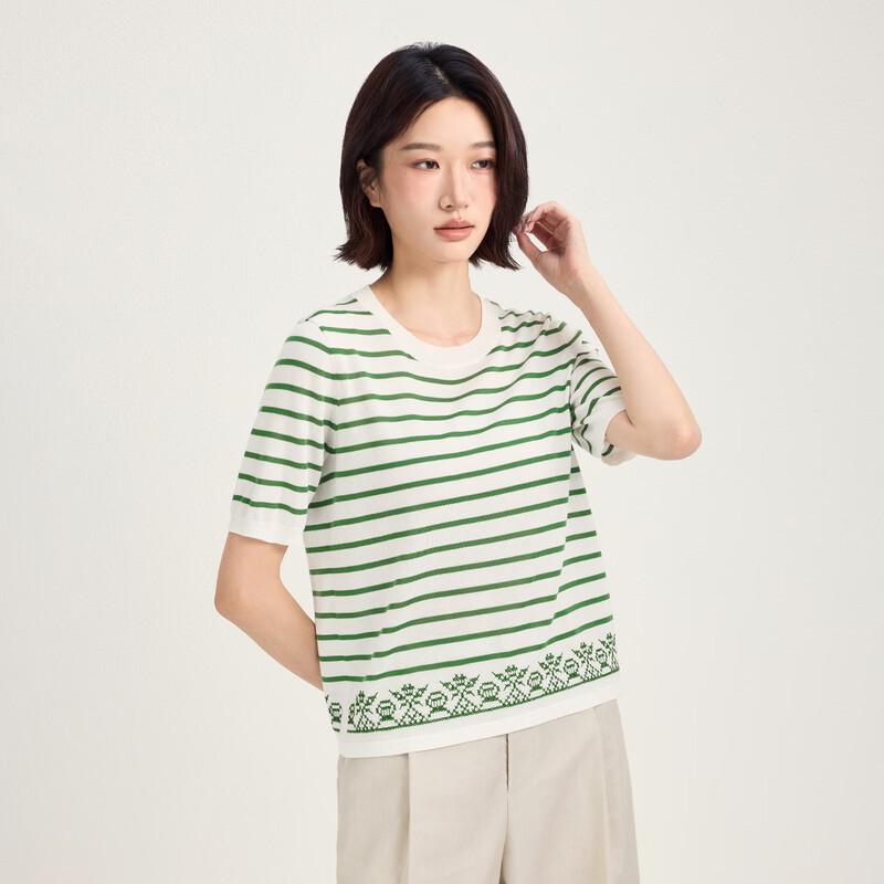 Beifanglu Women s Embroidered Stripe Cooling Lyocell T-shirt 2XL