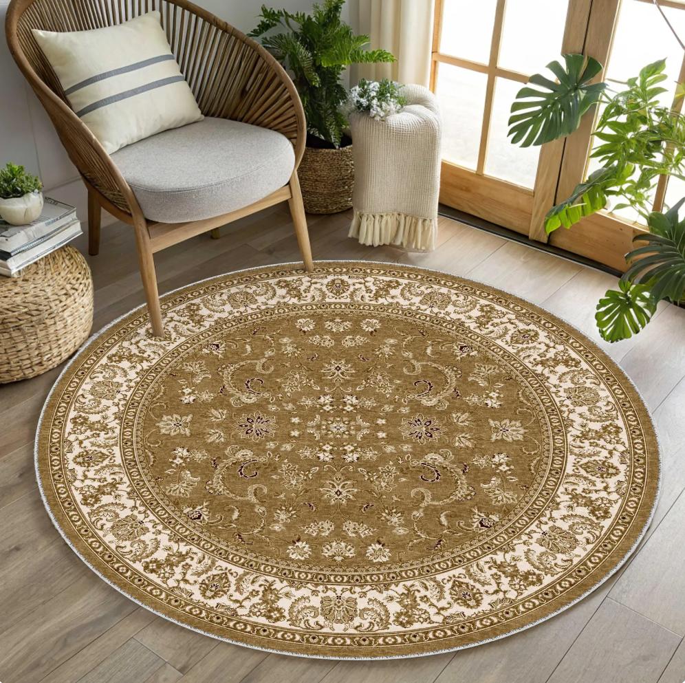 Covor Rotund Stil Vintage Model Geometric Floral Covoraș Antiderapant Moale Elegant Stilat pentru Sufragerie Dormitor Decor Acasă