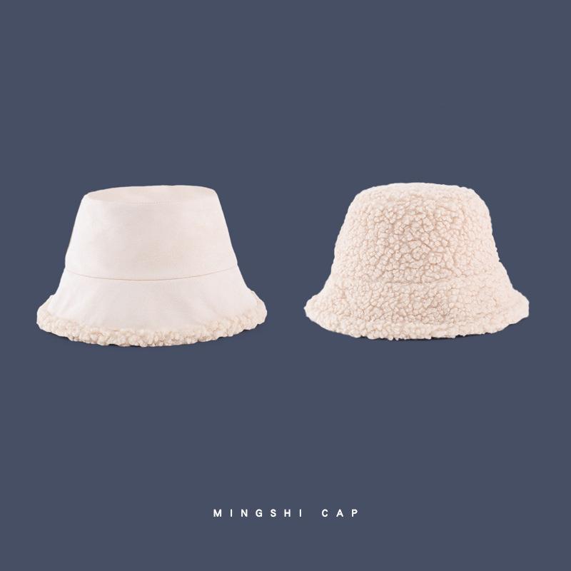 Autumn and Winter Warm Double-sided Morandi Color Fashionable and Versatile Korean Style Basin Hat for Men and Women's Lamb Wool Fisherman Hat