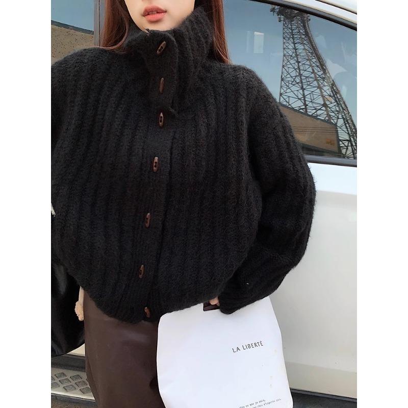 Fashion Elegant Loose Turtleneck Women's Sweater 2025 Korean Style Vintage Cardigan Knitted Jackets Winter Casual Thickened Knitwear Top Clothing