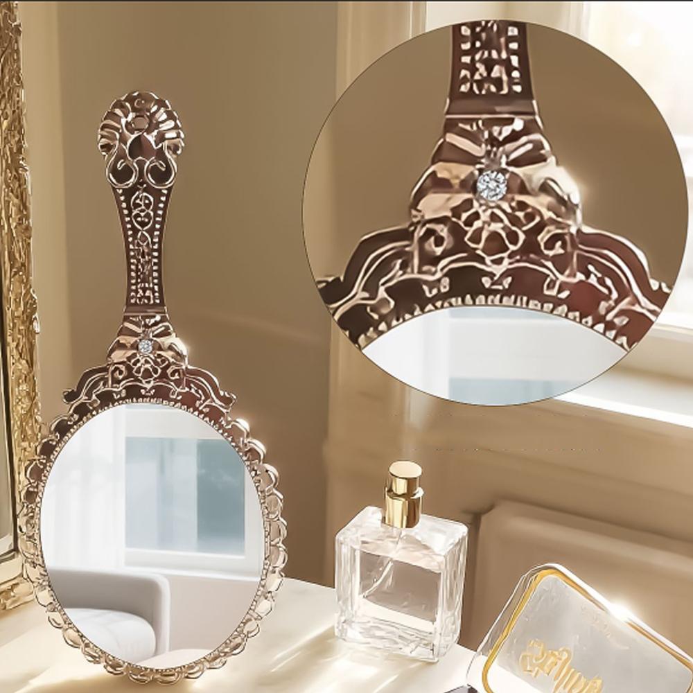 Vintage European Handheld Makeup Mirror Luxury Embossed Flower Hand Mirror Portable Cosmetic Mirror Vanity Tools for Women Gift