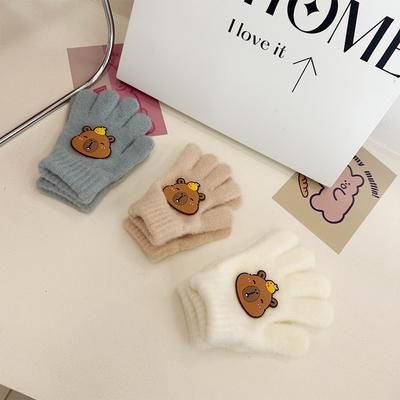 Herbst- und Winter-Cartoon-bestickte Kapibara-Kinderhandschuhe Stilvoll und warm Fingerhandschuhe und Fäustlinge für Jungen und Mädchen