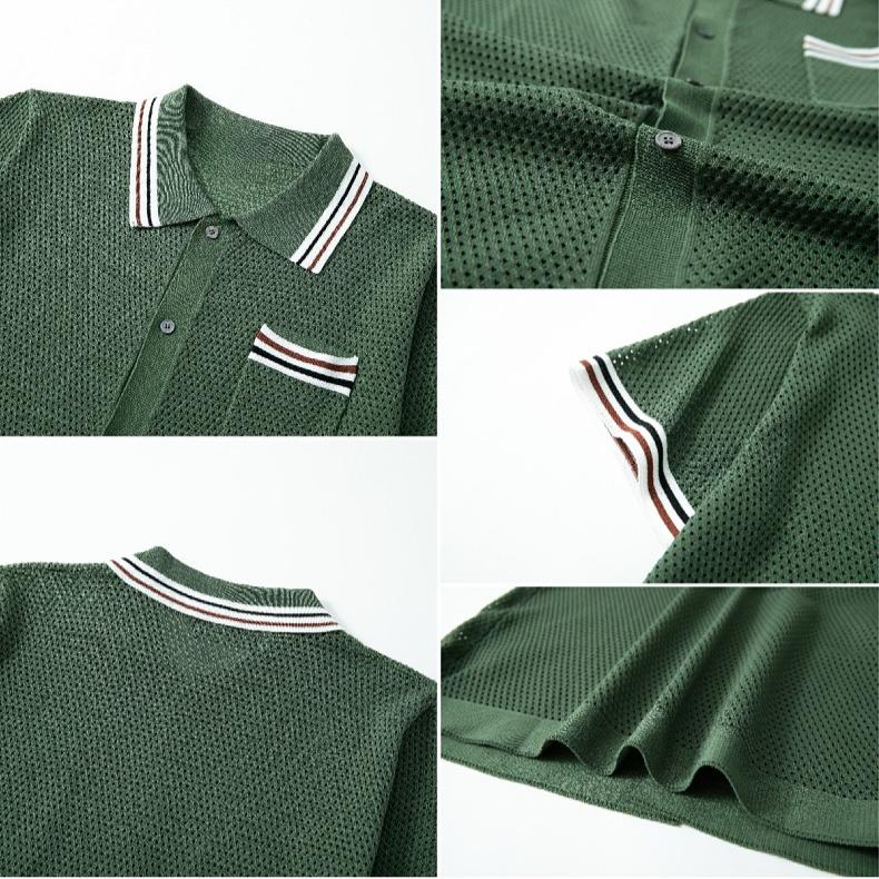 Men's Knit Shirts Short Sleeve Button Down Polo Shirt Summer Beach Knitted Casual Shirt Tops Breathable Lightweight Vacation Vintage Shirts for Male