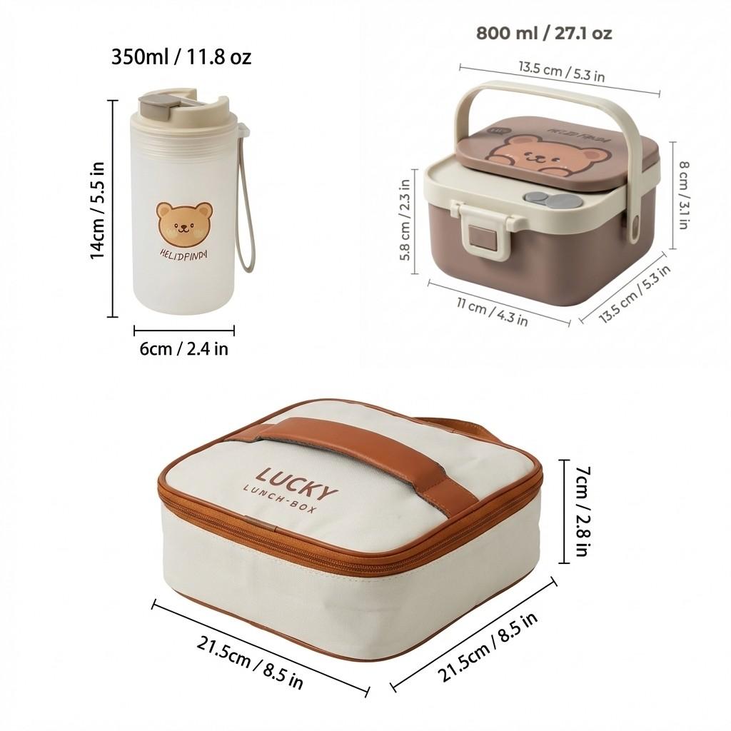 Quadratische 304 Edelstahl Bento Lunchbox mit Besteck & Griff Tragbarer Cartoon Obstsalat Lebensmittelbehälter für Kinder Schüler