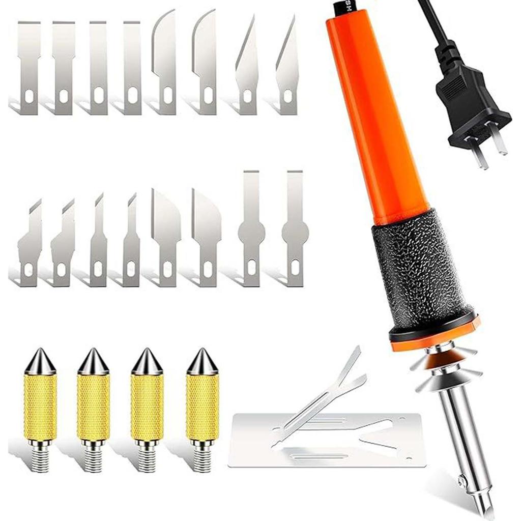 22-teiliges elektrisches Heißmesser-Schneidwerkzeug-Set, inklusive Heißschneider, Mehrzweck-Schablonenschneider, 16 Schneider, 4 Schneiderhalter