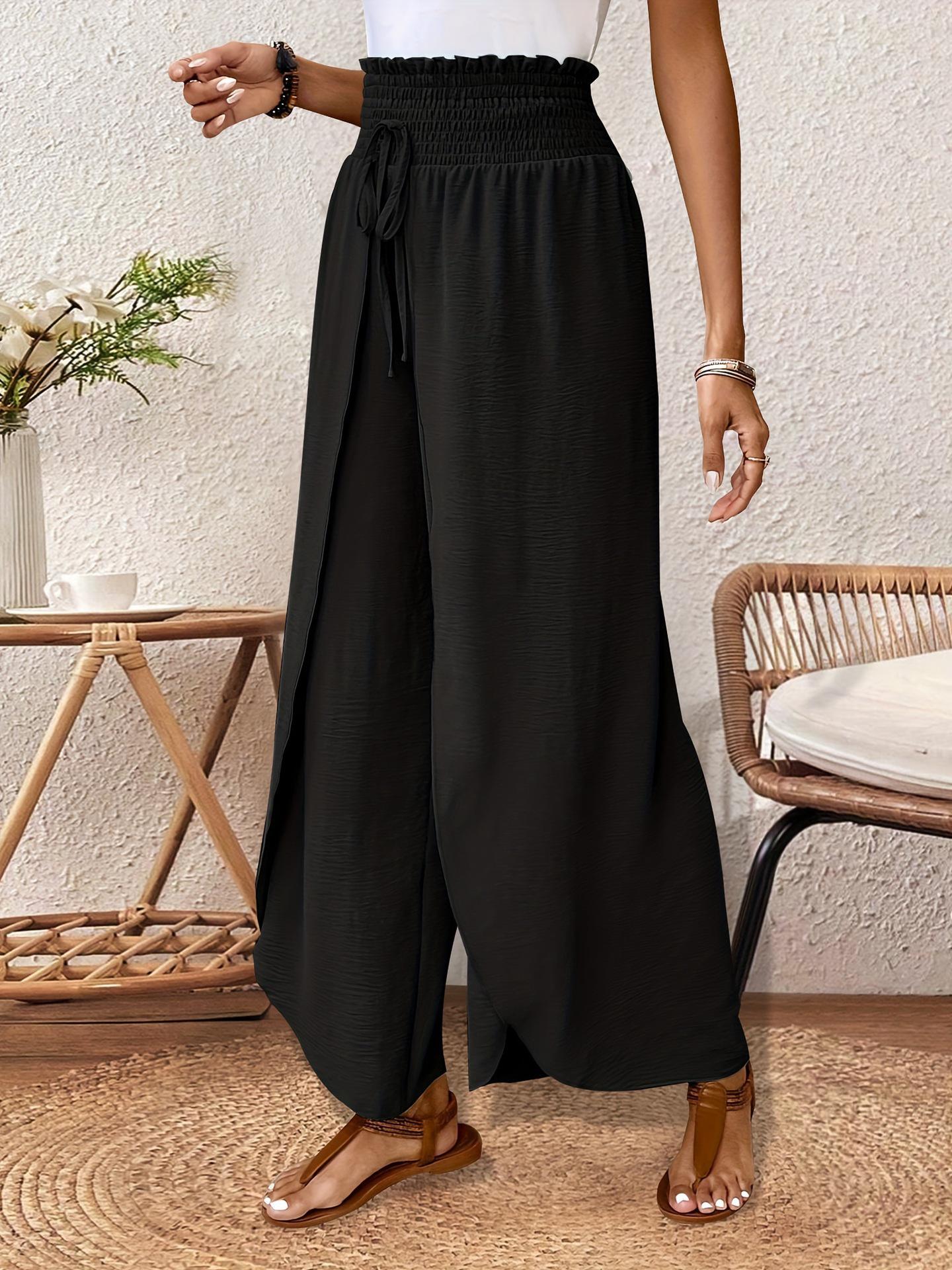 2026 Women s Elegant Drawstring Slit Hem Pants – Lightweight, Breathable for Spring, Summer & Autumn Large