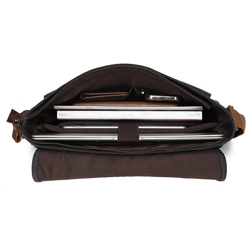 Canvas Skew Bag with Top Layer Leather Men's Camera Bag Waxed Vintage Shoulder Skew Back