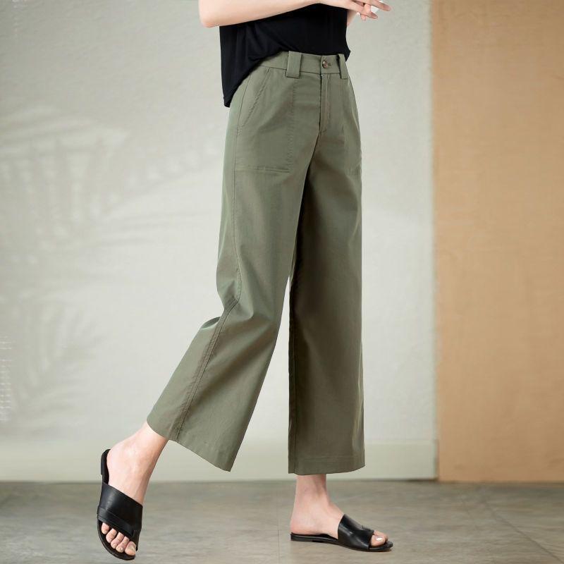 Women's Cotton Wide-Leg Nine-Point Pants - Spring/Summer Casual Fashion Trousers