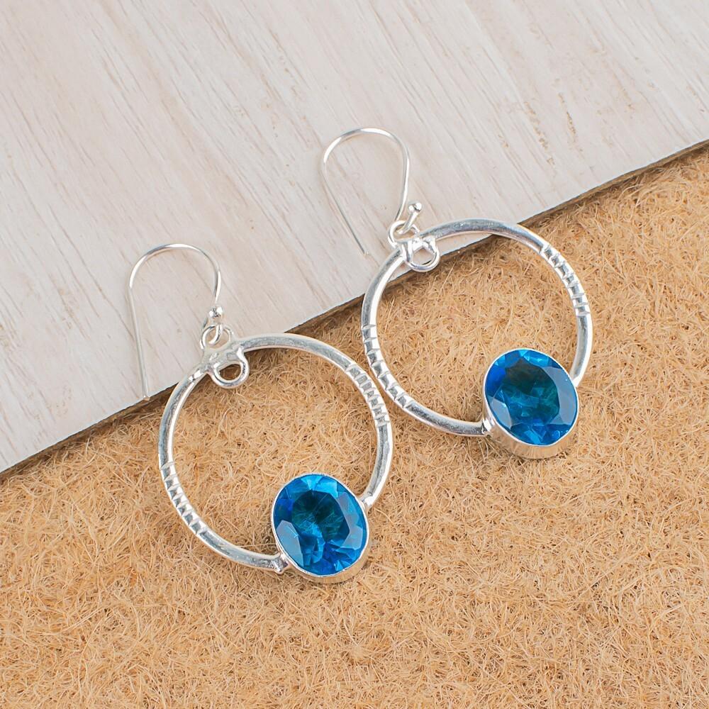 Natural Swiss Blue Topaz Gemstone 925 Sterling Silver Jewelry Handmade Earrings EE-67-9