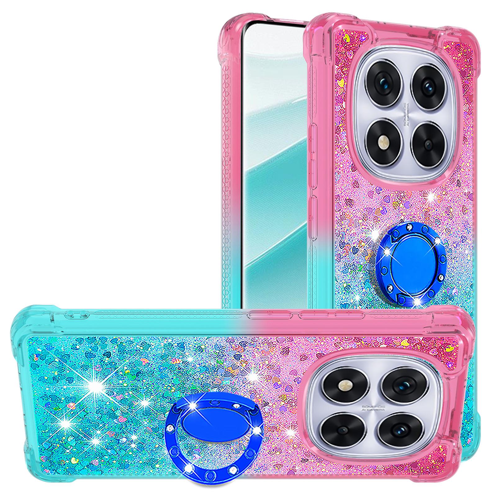 

For Xiaomi Redmi Note 14 Pro+ 5G TPU Case with Kickstand Gradiant Quicksand Shockproof Cover Pink+Sky Blue