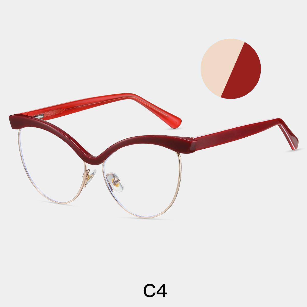 

Vintage Cat Eye Reading Glasses Frame Stylish Semi Metal Rim Prescription Eyeglasses Trendy Brand Computer Filter Blue Light 0