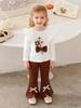 Chic White Ruffled Top & Brown Flared Pants Set for Baby Girls - Adorable Instagram-Worthy Outfit