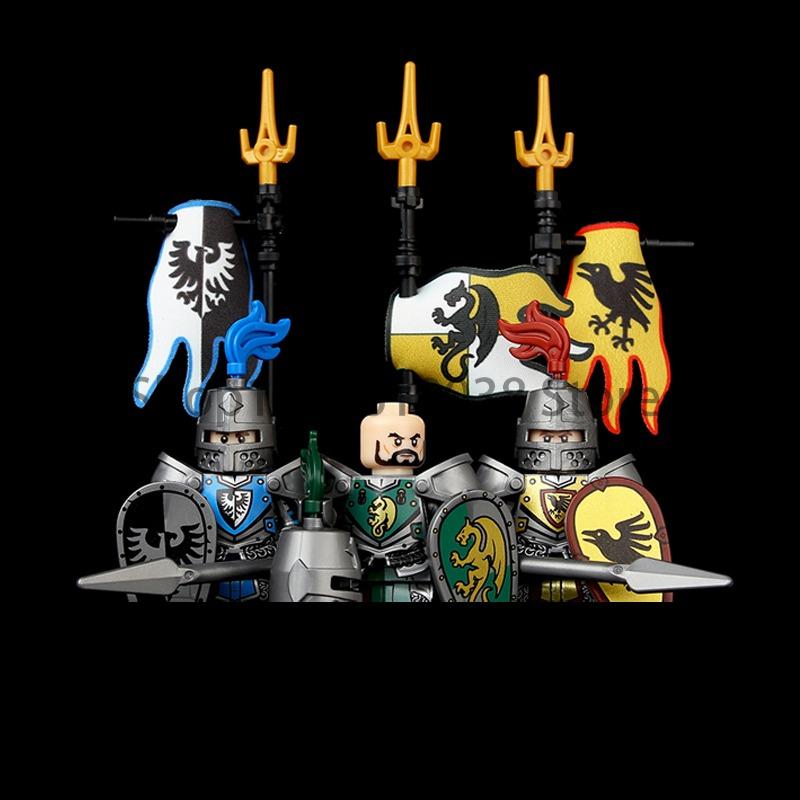 Zielony Smok Rycerze Kruk Tarcza Figurki Akcji MOC Średniowieczni Starożytni Rycerze Scena Klocki Kreatywne Zabawki dla Dzieci