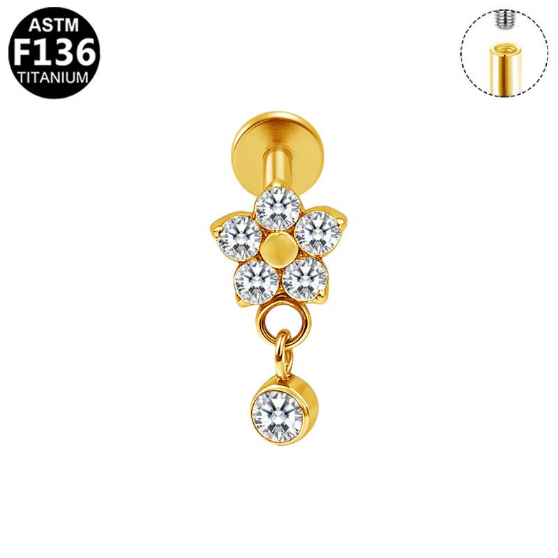 G23 Titanium Alloy Internal Thread Piercing with Flower Pendant Ear Bone Nail