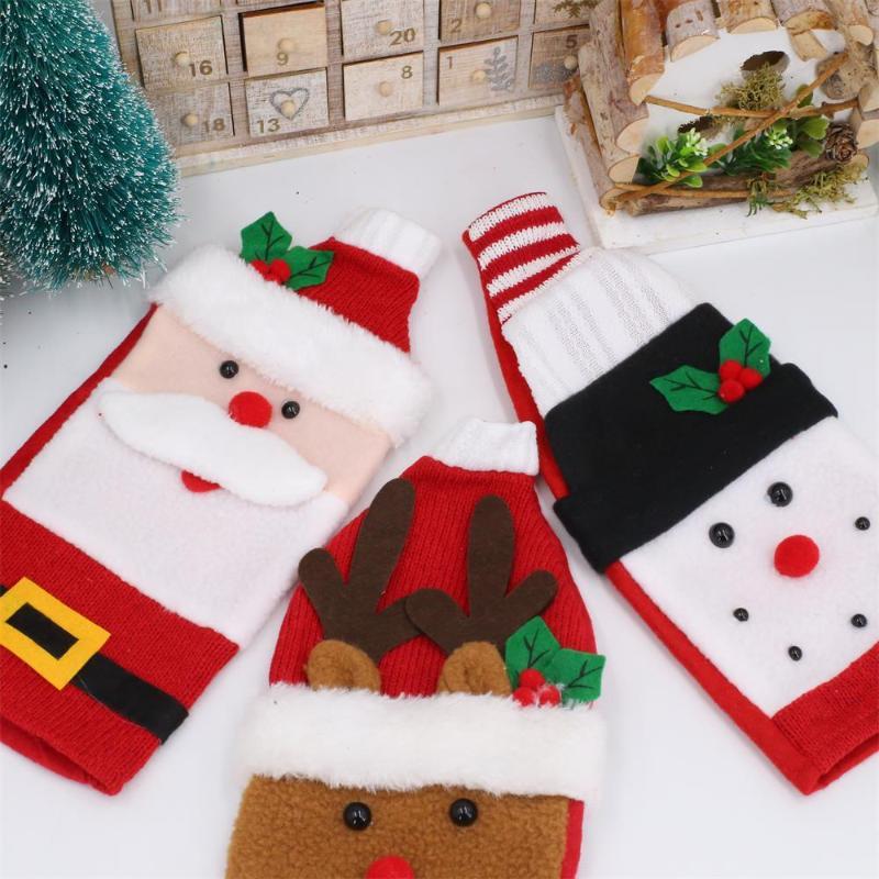 Christmas Wine Bottle Cover Santa Snowman Woven Wine Bottle Bags Christmas Party Dinner Table Decorations New Year Gifts