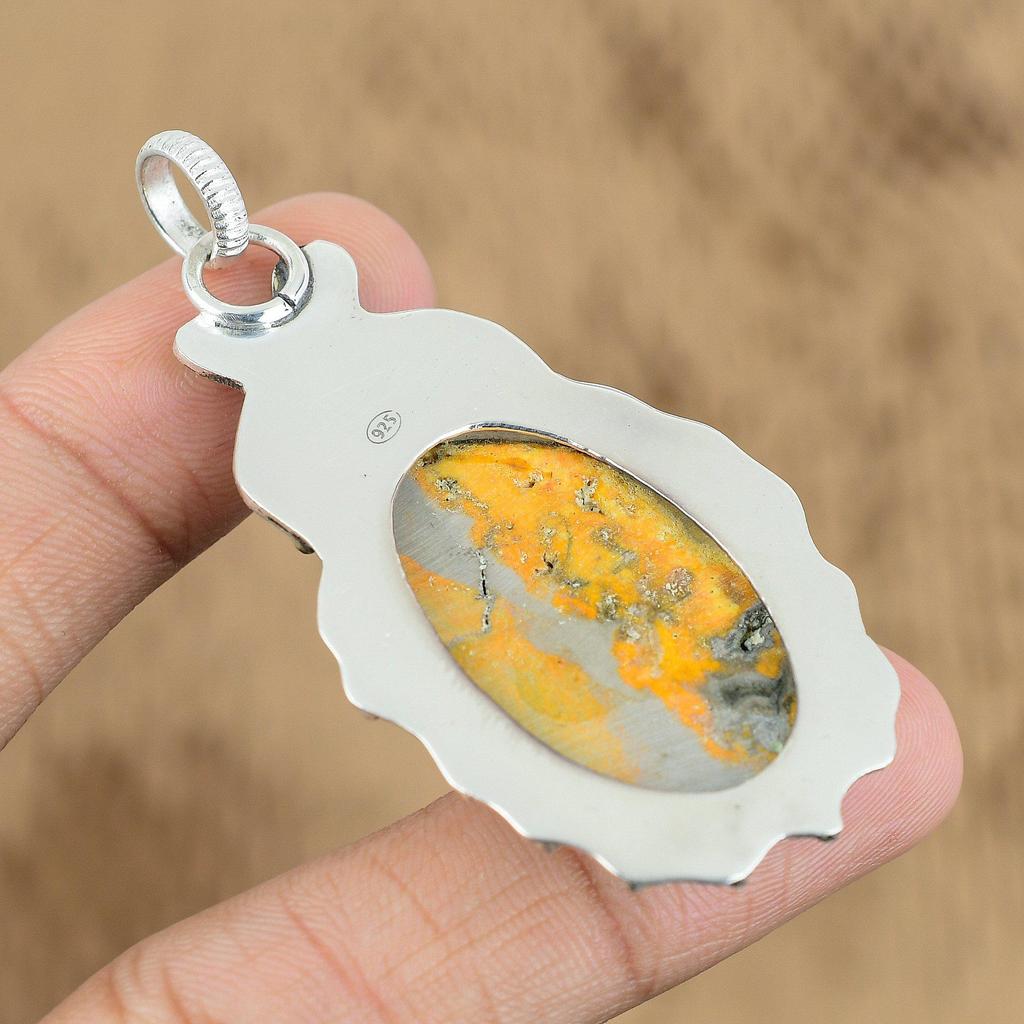 Natural Bumble Bee Jasper Gemstone Jewelry 925 Sterling Silver Pendant For Girls