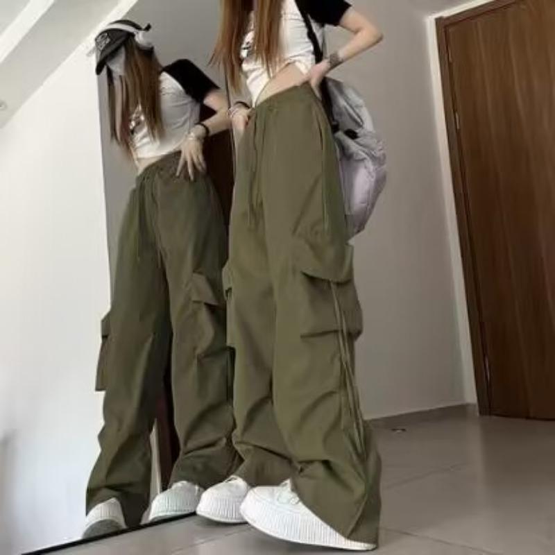 American retro quick-drying overalls women's summer high-waisted straight wide-leg streamers loose casual floor-mopping trousers trend