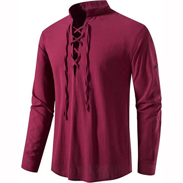 Spring Summer Men's Shirt Long Sleeved Casual Stand Up Collar Shirt