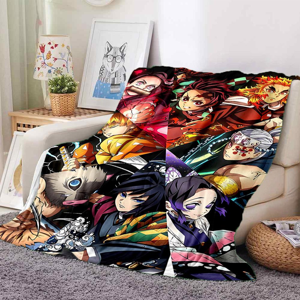 1pc Demon Slayer Flannel Throw Blanket HD Printed Lightweight Soft Warm All Season Blanket for Sofa, Bed, Travel, Camping Machine Washable