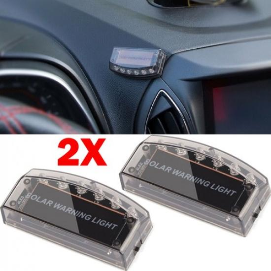 2PCS Car Solar Power LED Dummy Alarm Warning Security Anti-Theft Flashing Light