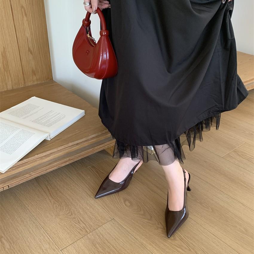 2025 New Spring and Summer French Beige with Skirt Pointed High Heels Women's Thick Heels Single Shoes Empty Bag Head Cool
