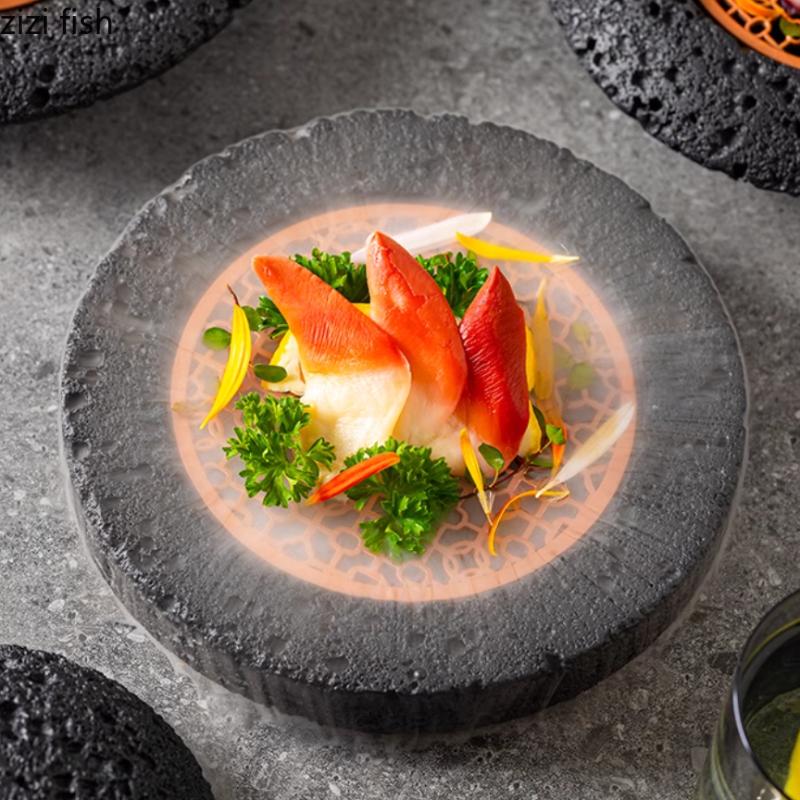 Meteorite Tableware Cement Dining Plate Dry Ice Tray Sashimi Dish Planet Bowl Dessert Bowl Fruit Plates Sushi Plate Steak Plates
