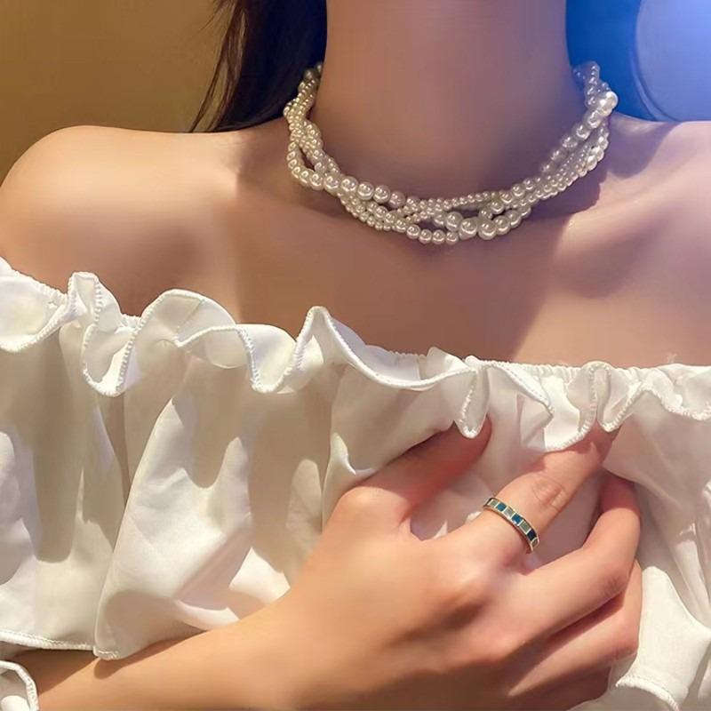 Meier Multi-layer necklace pearl choker retro light luxury niche necklace women's