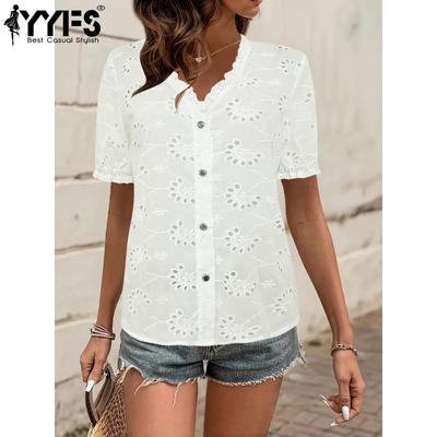 Women's Fashion Casual Summer Spring Solid Color Print Short Sleeve V-Neck Blouses & Shirts