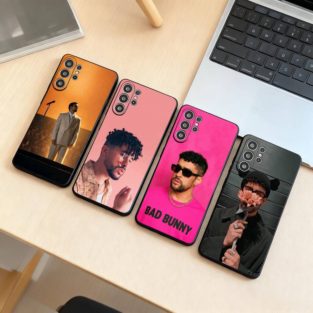 B-Bad Bunny Phone Case Black Silicone Soft For Samsung S25,S24,S21,S22,S23,S30,Ultra,S20,Plus,Fe,Lite