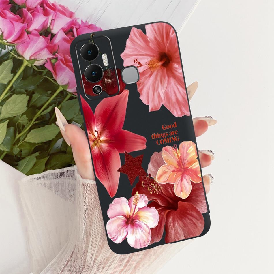For Infinix Hot 12 Play 12i Cute Flower Butterfly Cat Painted Case For Infinix Hot12i 12Play Black Silicone Soft Phone Cases