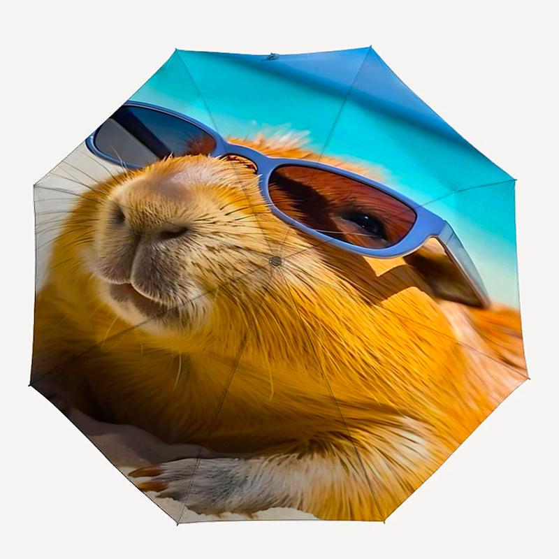 Capybara Themed Travel Umbrella-8 Ribs Automatic Opening and Closing, Portable Folding Design, Compact and Stylish Umbrella Suitable for Out