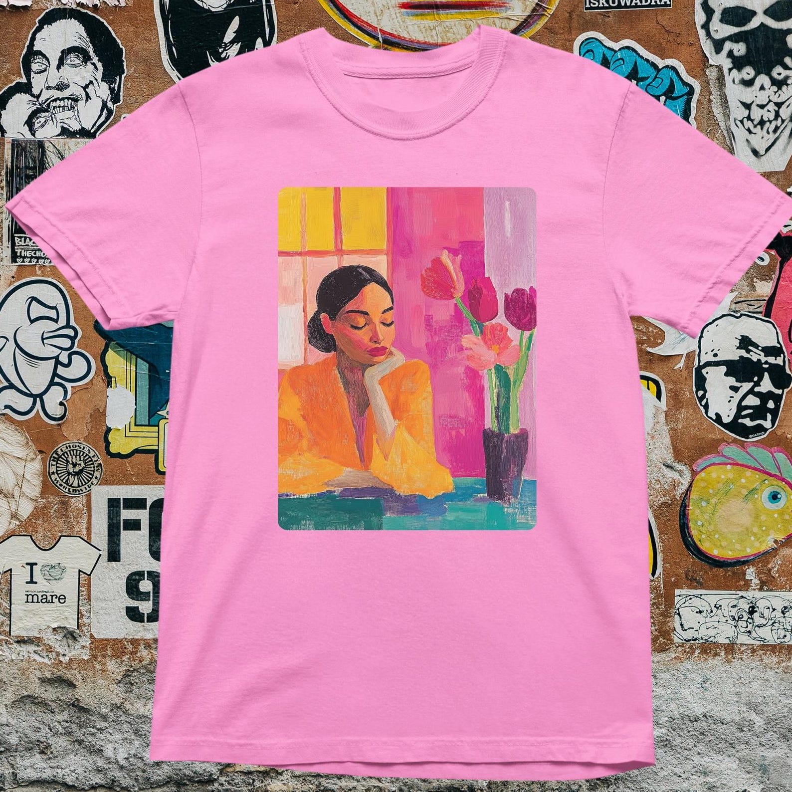 Abstract Woman Art T-Shirt: Modern Floral Graphic Tee M