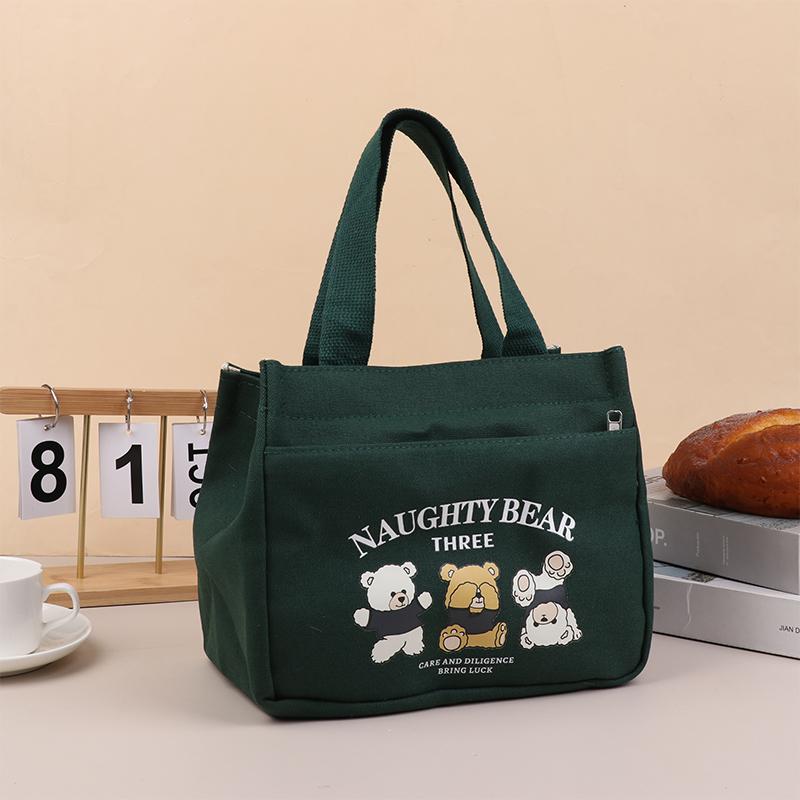 Cartoon Cute Printed Pattern Canvas Versatile Handbag Office Worker Lunch Bag Tote Bag Portable Outdoor Office Food Bags