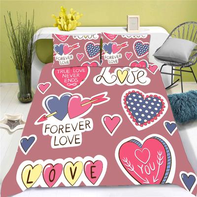 Love Cartoon Duvet Cover 3-Piece Set Bed Room Children Cute Polyester Soft Breathable Comforter Animation Bedding