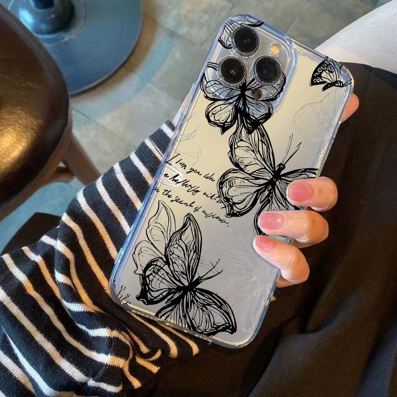 Butterfly Flowers Phone Case for iPhone 17 Air 16 15 14 13 12 11 Pro Max Plus Mini 8 7 Soft Transparent Cover Fundas Accessory
