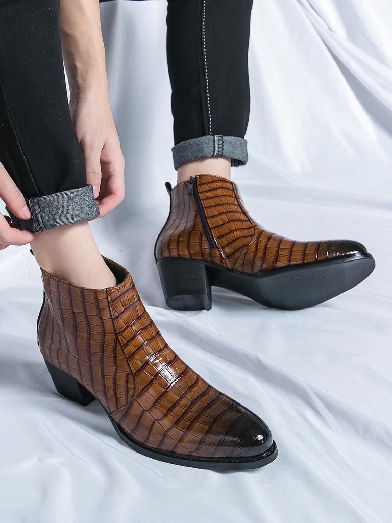 Men's Shoes Large Size New Casual Shoes Fashionable Men's High-top Leather Boots Trendy British Style Personalized Pointed Leather Shoes