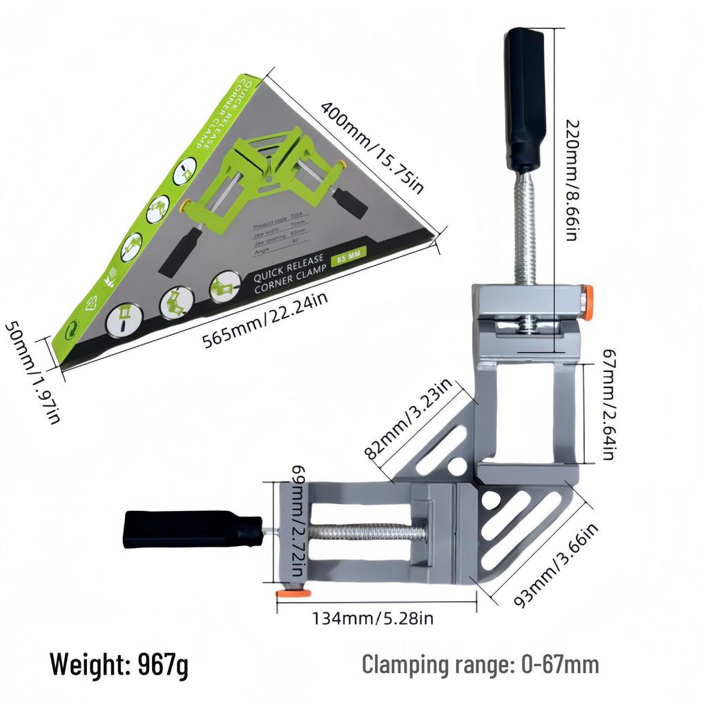 90° Mini Corner Clamp - Right Angle, Quick-Fix for Woodworking, Welding, Picture Frames, Glass, Fish Tanks