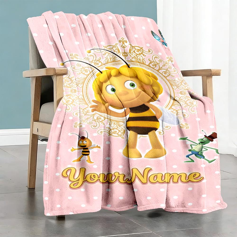 Biene Maja Personalisierte Textdecke Mehrzweck-Anpassbare Decke Weich Warm Gemütlich Perfekt für Wohnkultur Stuhl Wohnzimmer Picknicks