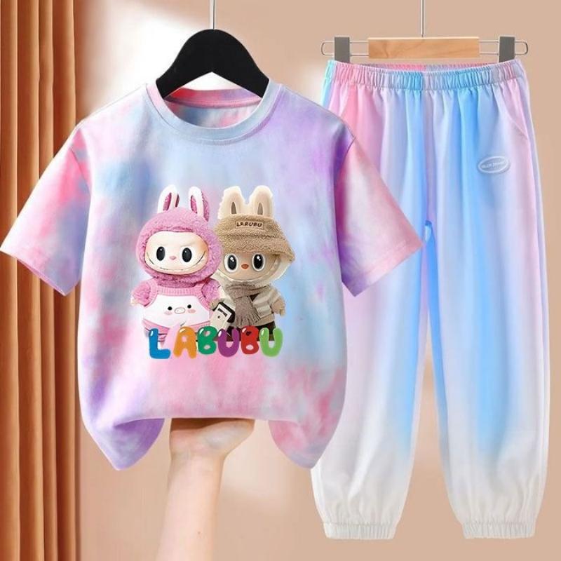 LBB Girls' Dopamine Set Summer Children's Fashionable Short-sleeved T-shirt Ice Silk Set