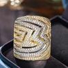 Huitan Luxury Two Tone Women Ring Full Sparkling Cubic Zirconia Wedding Anniversary Trendy Lady Accessories Chic Jewelry Gift