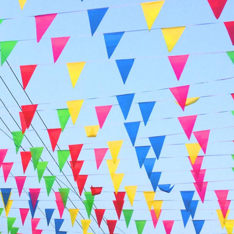 Colorful Triangle Pennant Flags for Weddings, Festivals, Celebrations, Outdoor Decorations, and Construction Site Warnings 14x21cm per 50m pack