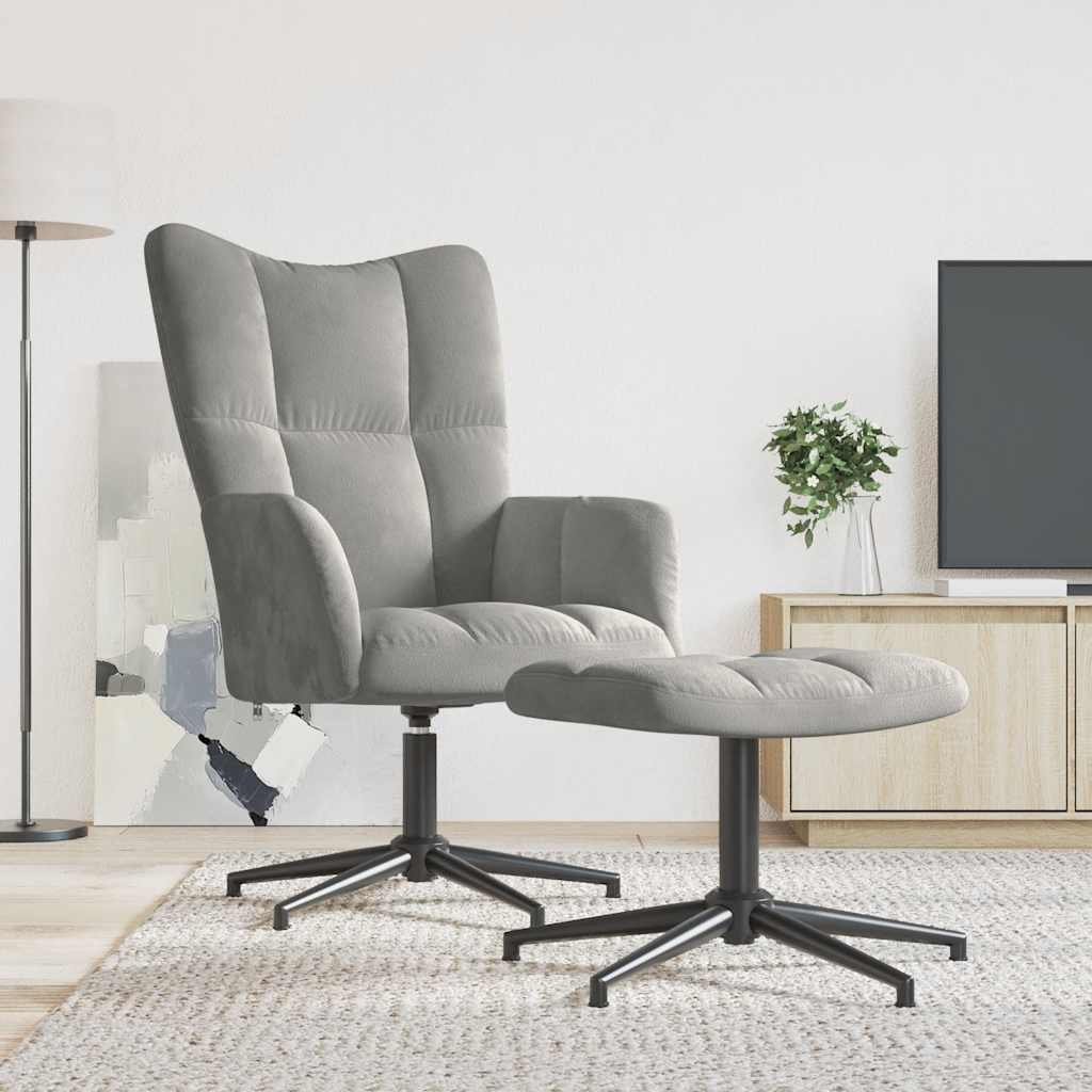 Relax Chair with Footstool Light Grey Velvet
