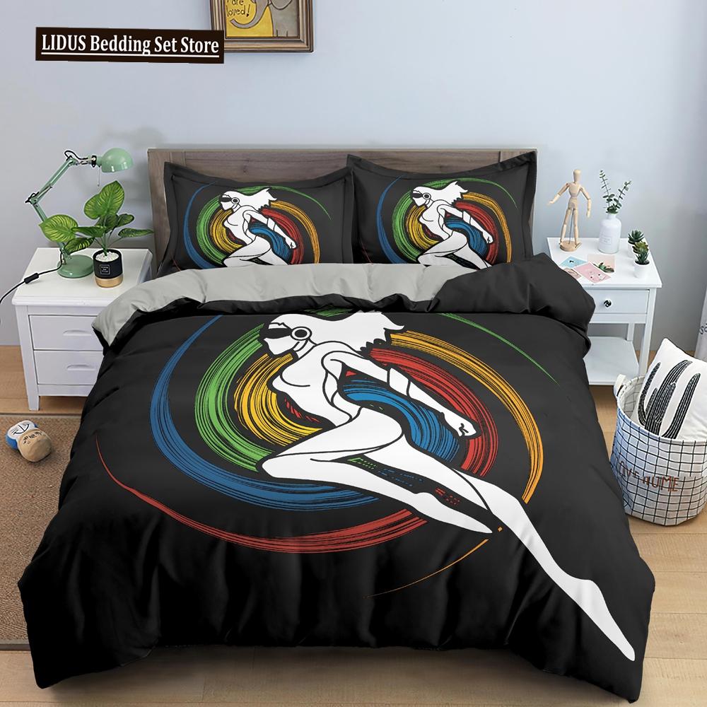 Sport Polyester Duvet Cover Set King Queen Size Bedding Set Sport Player Action On Spin Wheel Graphic Bedclothes Bedroom Decor