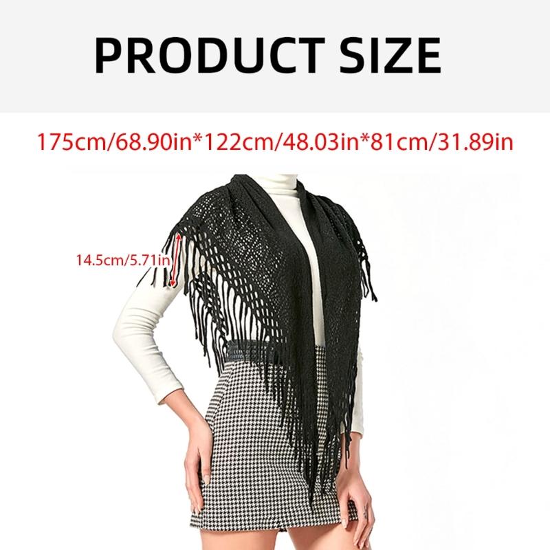 Women's Hollowed Knitted Triangular Scarf Imitation Cashmeres Soft Winter Shawl Wrap Neckerchief Blanket with Fringes