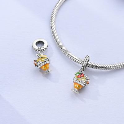 Original Charmscopper Summer Fruit Ice Cream Cup Pendants Fit Charms Platabracelets For Women Jewelry Making Diy Gifts