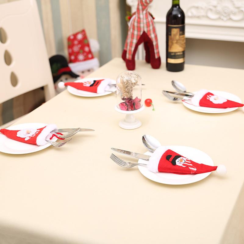 Beautifully Christmas Crafted Flatware Covers Set With Santa And Snowman Hat Designs For Festive Dining