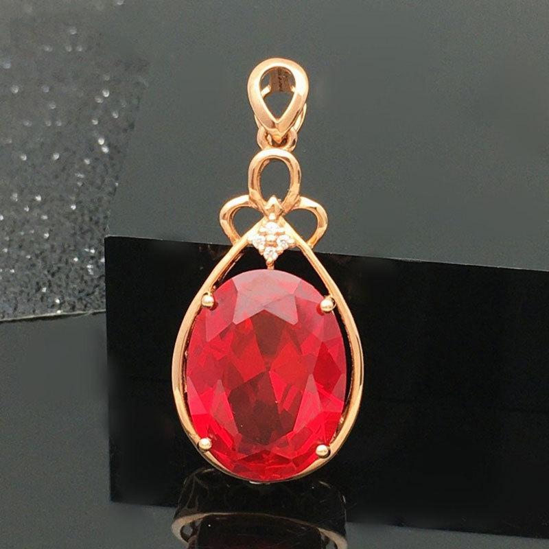 Exquisite Russian Purple Gold Plated Rose Gold Egg Surface Shining Red Stone Colored Gold Pendant Fashionable Simple Luxury Necklace