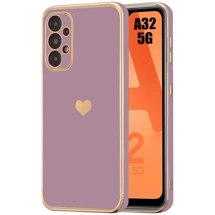 Coque de protection - Samsung - Galaxy A32 5G - Antichoc - Silicone - Motif Cœur Doré
