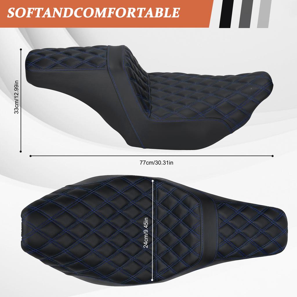 Driver Passenger Two-Up Seat Stepped Type with Diamond Pattern Stitching for Harley CVO Road Glide Street Glide Ultra FLHXU